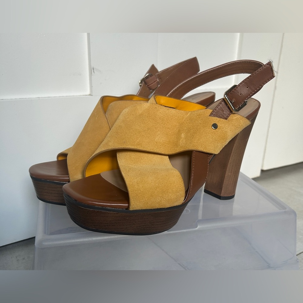 70s Style Yellow Suede Platform Heels